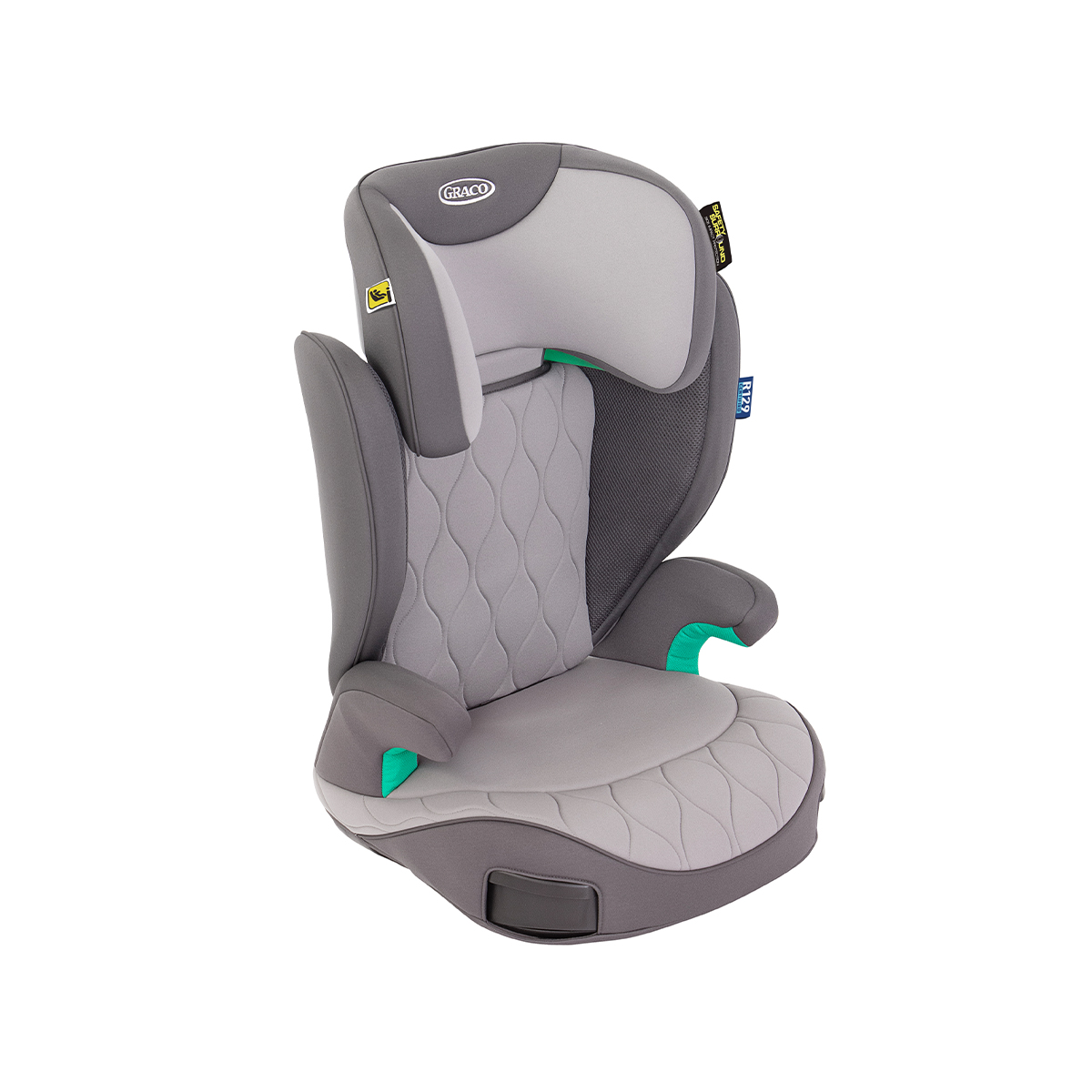 Rehausseur à dossier haut Graco Affix™ i-Size R129 ISOFIX vu en angle de trois quarts.