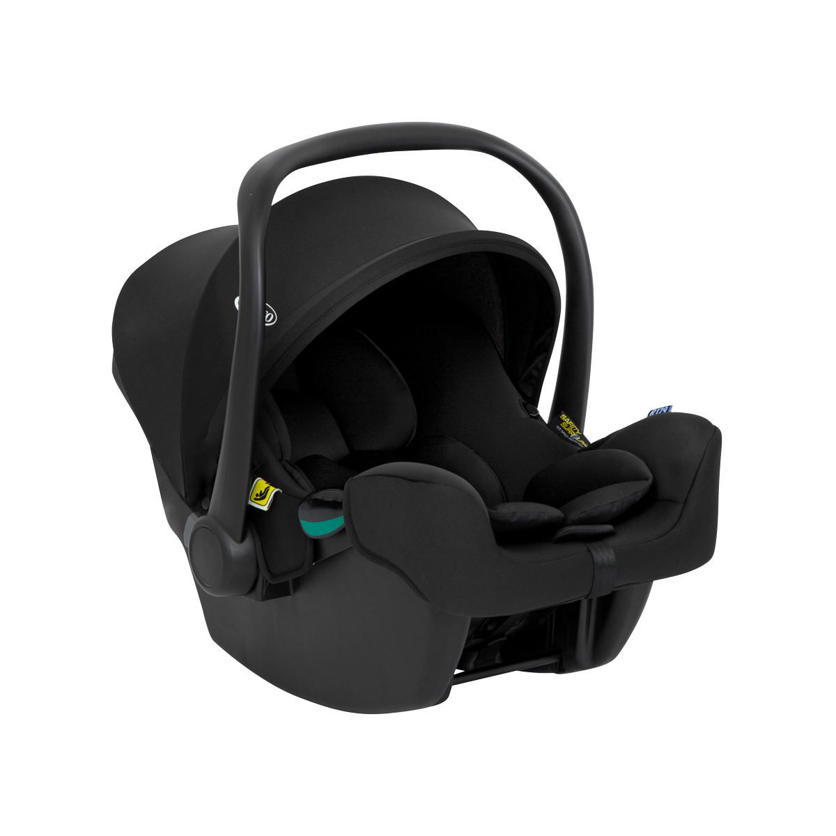 Graco SnugLite i-Size R129 turned at a three quarter angle on white background.

