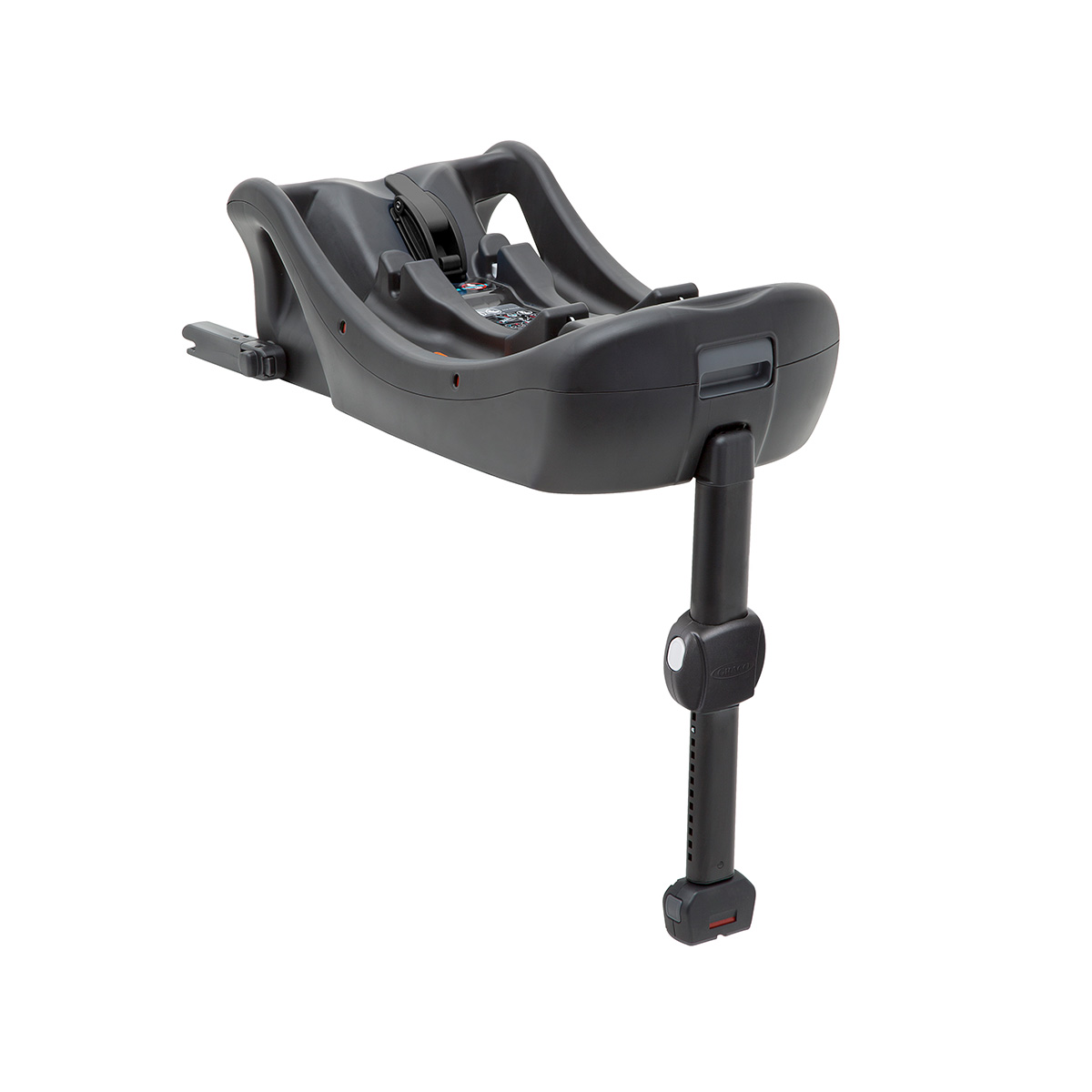 Base pour siège auto Graco SnugLite i-Size R129 ISOFIX orienté en angle de trois quarts sur fond blanc.
