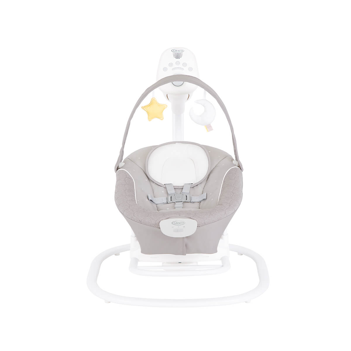 Graco SoftSway silent 2-in-1 smart swing, front angle on white background.