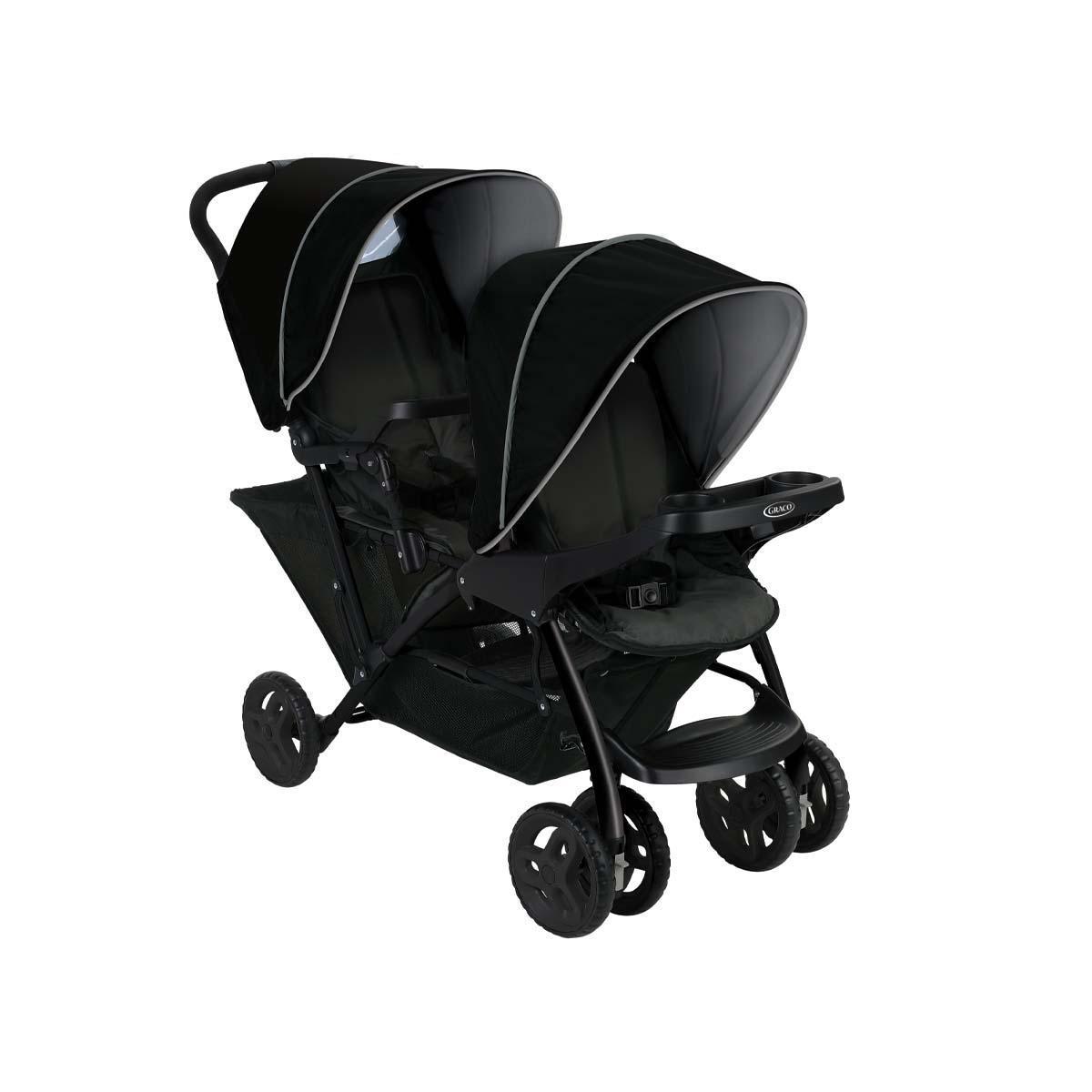 Dreiviertelansicht  des Geschwisterkinderwagens Graco Stadium Duo