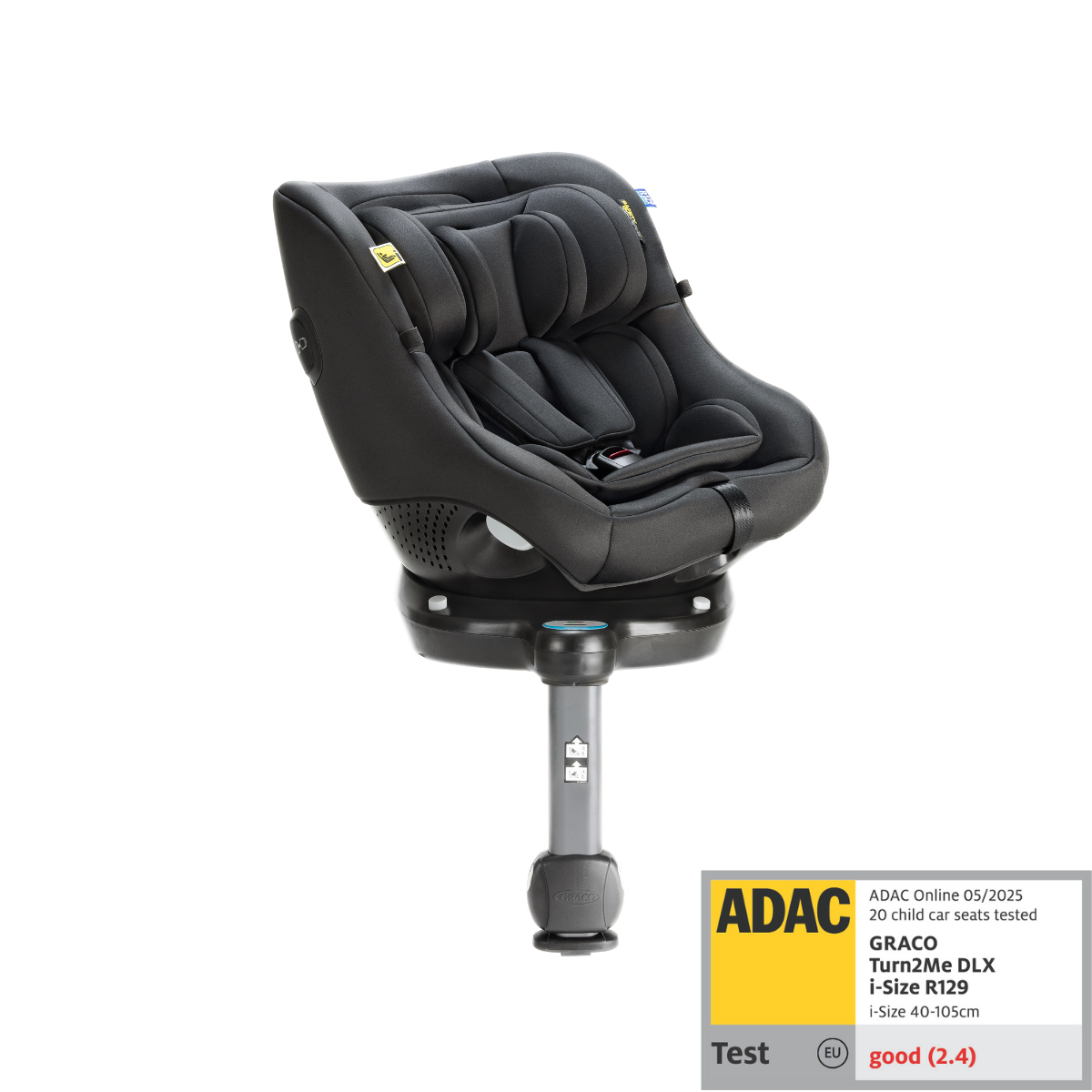 Graco Turn2Me DLX i-Size R129 turned at a three quarter angle.