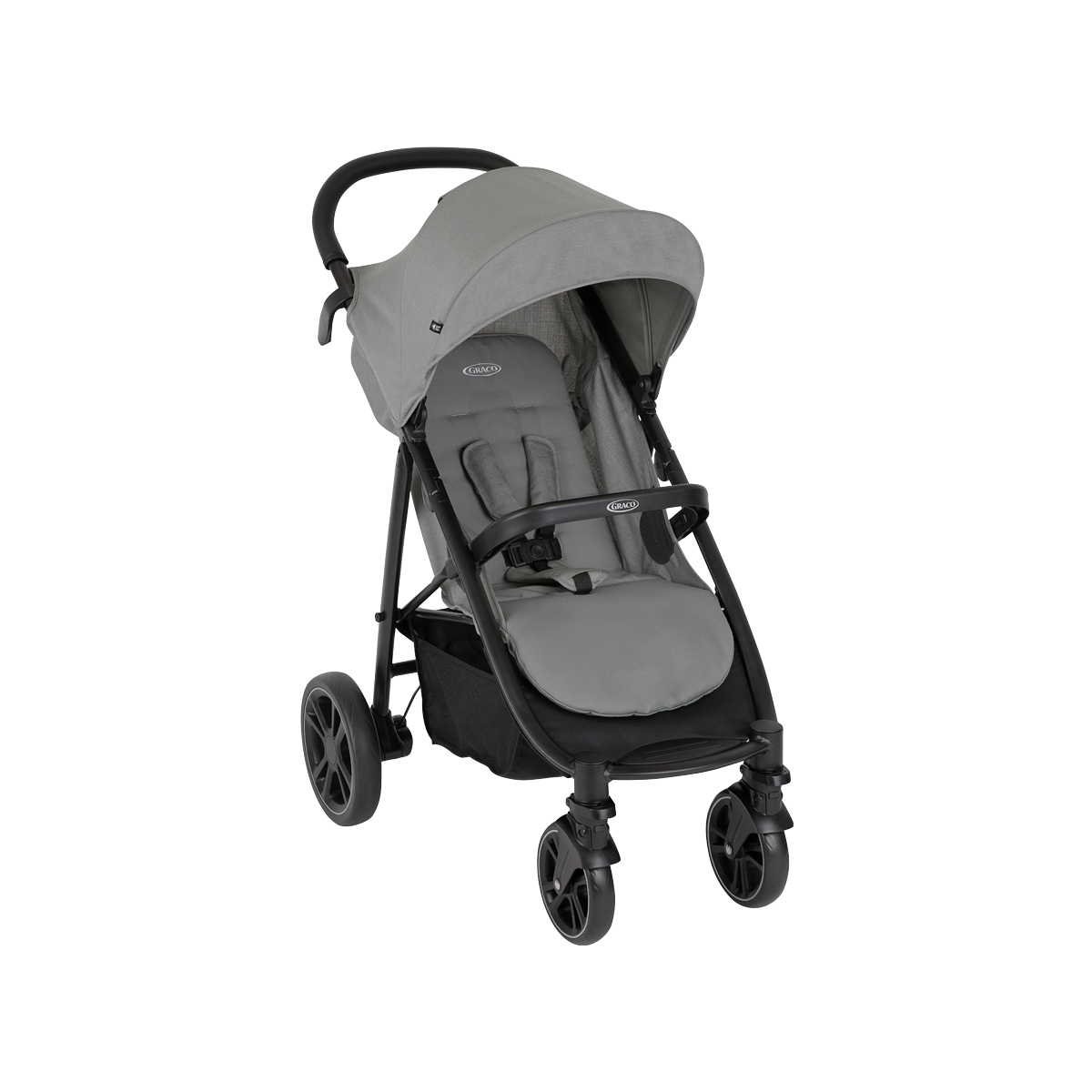 Poussette Graco EeZeFold : angle de trois quarts de héros sur fond blanc.