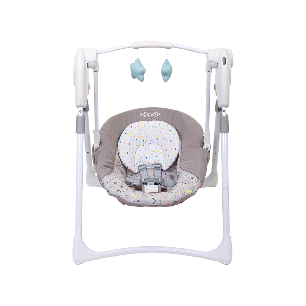 Frontansicht der elektrischen Babyschaukel Graco Slim Spaces