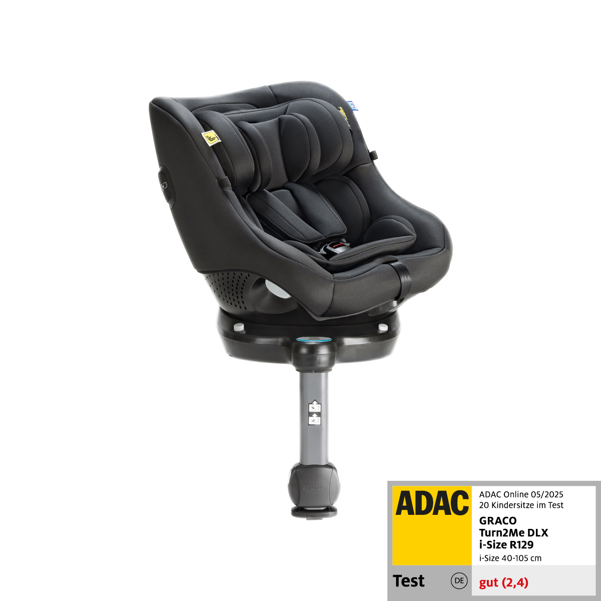 Graco Turn2Me DLX i-Size R129 turned at a three quarter angle.