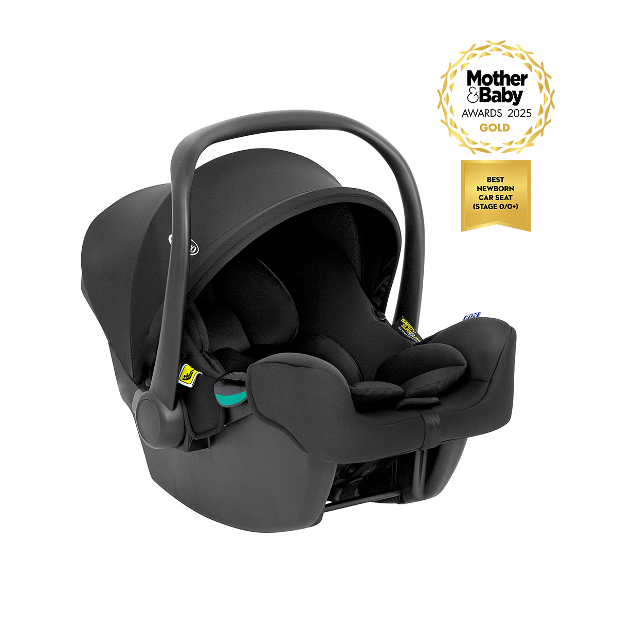 Graco SnugLite i-Size R129 turned at a three quarter angle on white background.