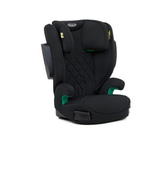 Graco Eversure i-Size R129-zitverhoger met hoge rugleuning in de Midnight-uitvoering, driekwartperspectief op witte achtergrond