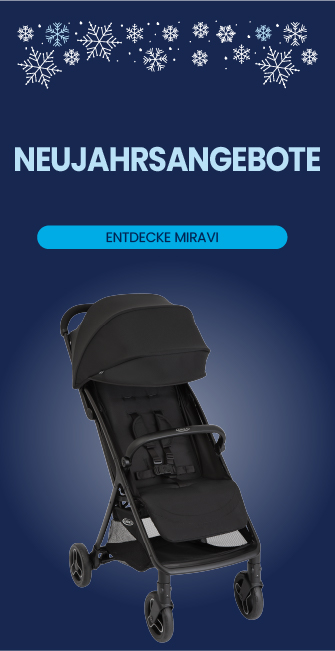 Schwarz-orangefarbenes Banner mit dem Aufdruck „Black Friday“ und einem dreiviertel Bild des Graco Miravi.