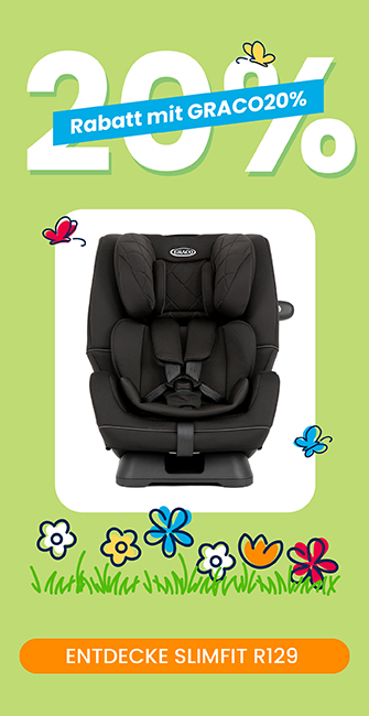 Graco SlimFit R129 Cabrio-Autositz im Dreiviertelwinkel auf weißem Hintergrund