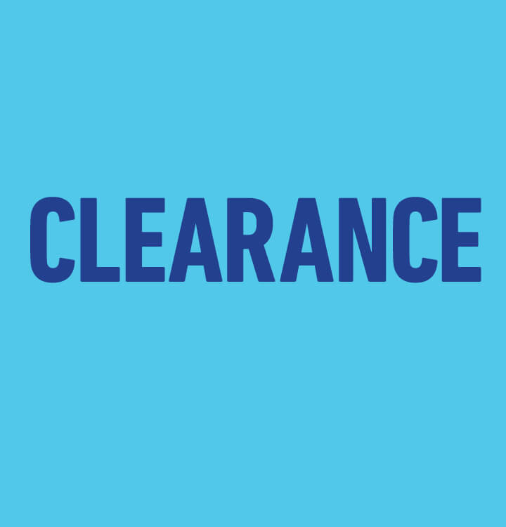 Light blue background with dark blue text that says clearance