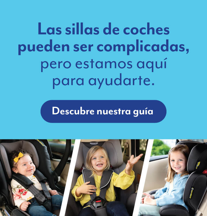 3 niños sonriendo y sentados en 3 sillas de coche diferentes. Haz clic para visitar la guía de compra de sillas de coche de Graco.