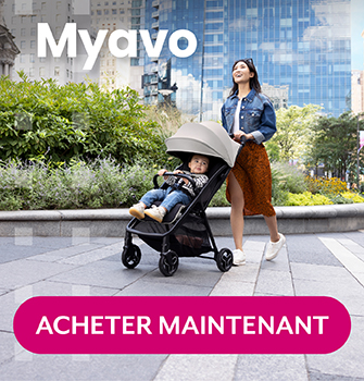 Bannière verte avec des fleurs annonçant une réduction de 20 % avec le code GRACO20 sur la poussette pliable rapidement Myavo