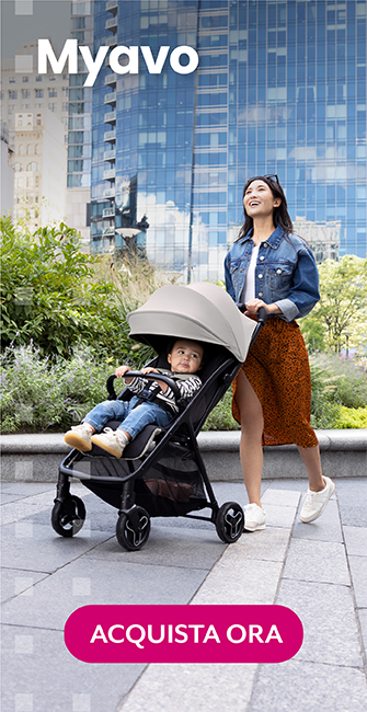 Banner verde con fiori che pubblicizza uno sconto del 20% con il codice GRACO20 sul passeggino pieghevole Myavo