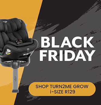 Black and orange banner calling out Black Friday with a three quarter image of Graco Turn2Me Grow i-Size R129.