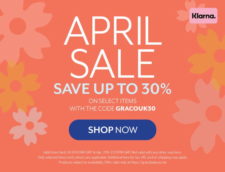 Orange banner with flower graphics and text reading "April Sale, Save up to 30%