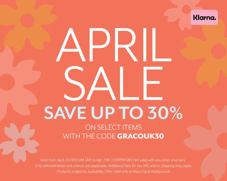 Orange banner with flower graphics and text reading "April Sale, Save up to 30%"