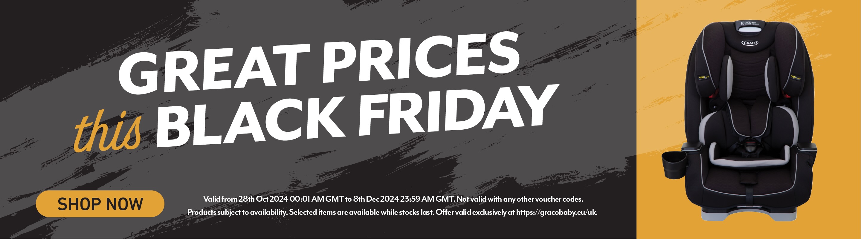 Black banner with white text that reads "Great Prices this Black Friday"